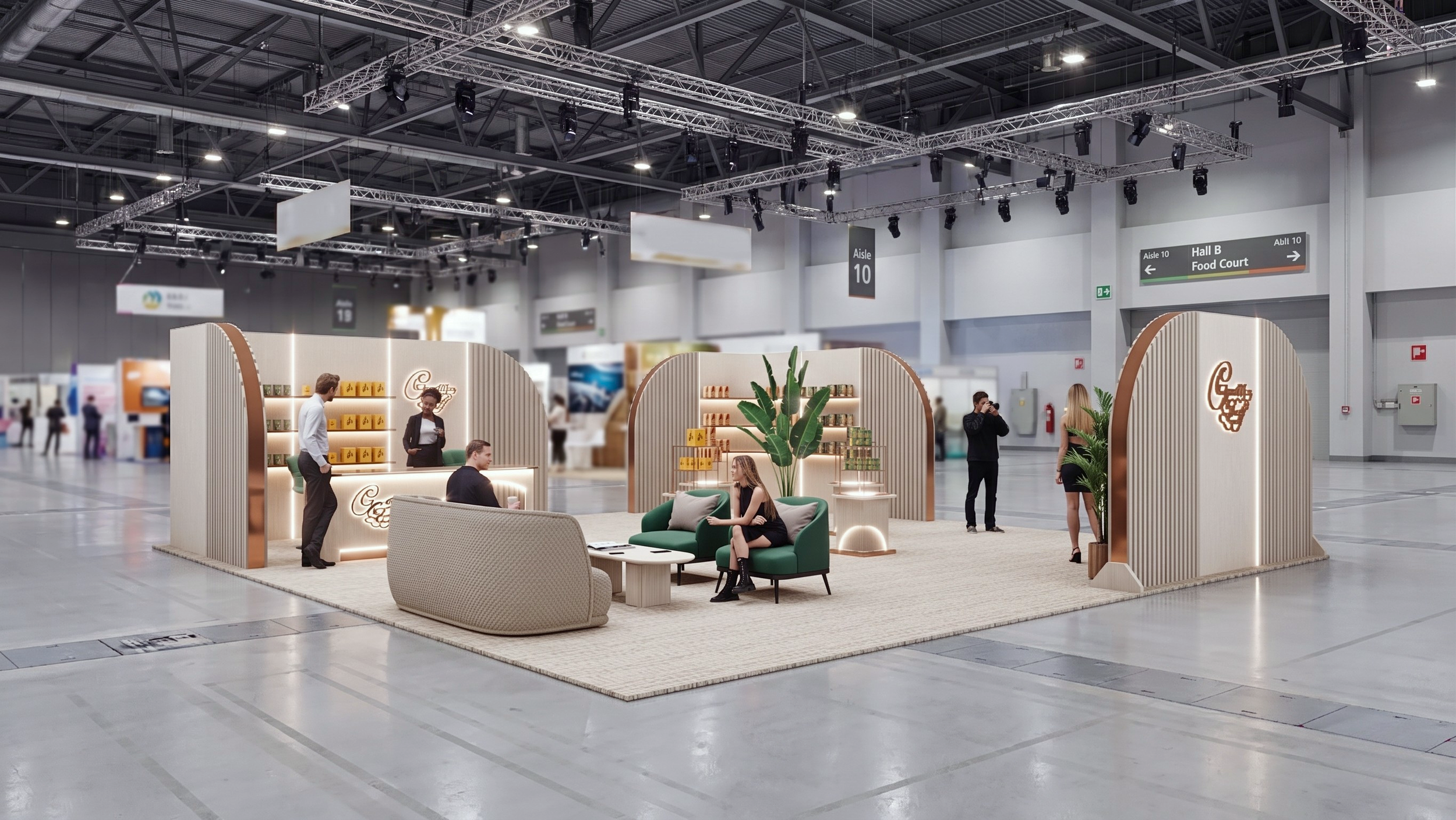 Custom booth designs for exhibitions, trade shows, and brand activations. From concept and 3D rendering to fabrication and on-site install — every booth built to make your brand the one people remember on the floor.