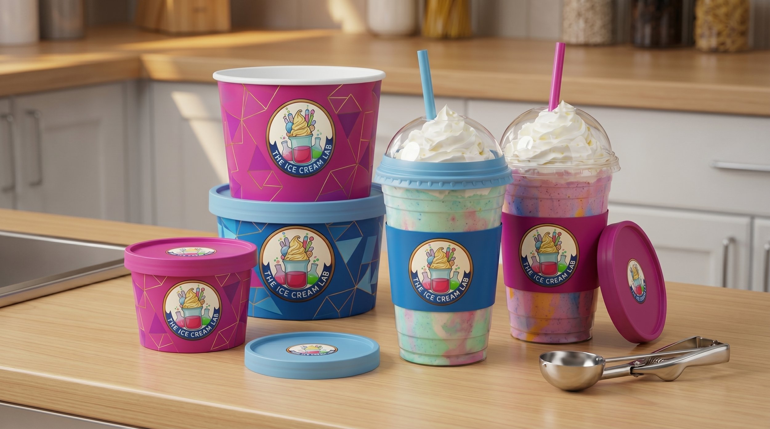 A complete brand-and-space build for a modern dessert concept — logo, identity, interior, exterior, and packaging. Designed to feel like a science lab meets candy store, where every visual touchpoint reinforces the experience.

