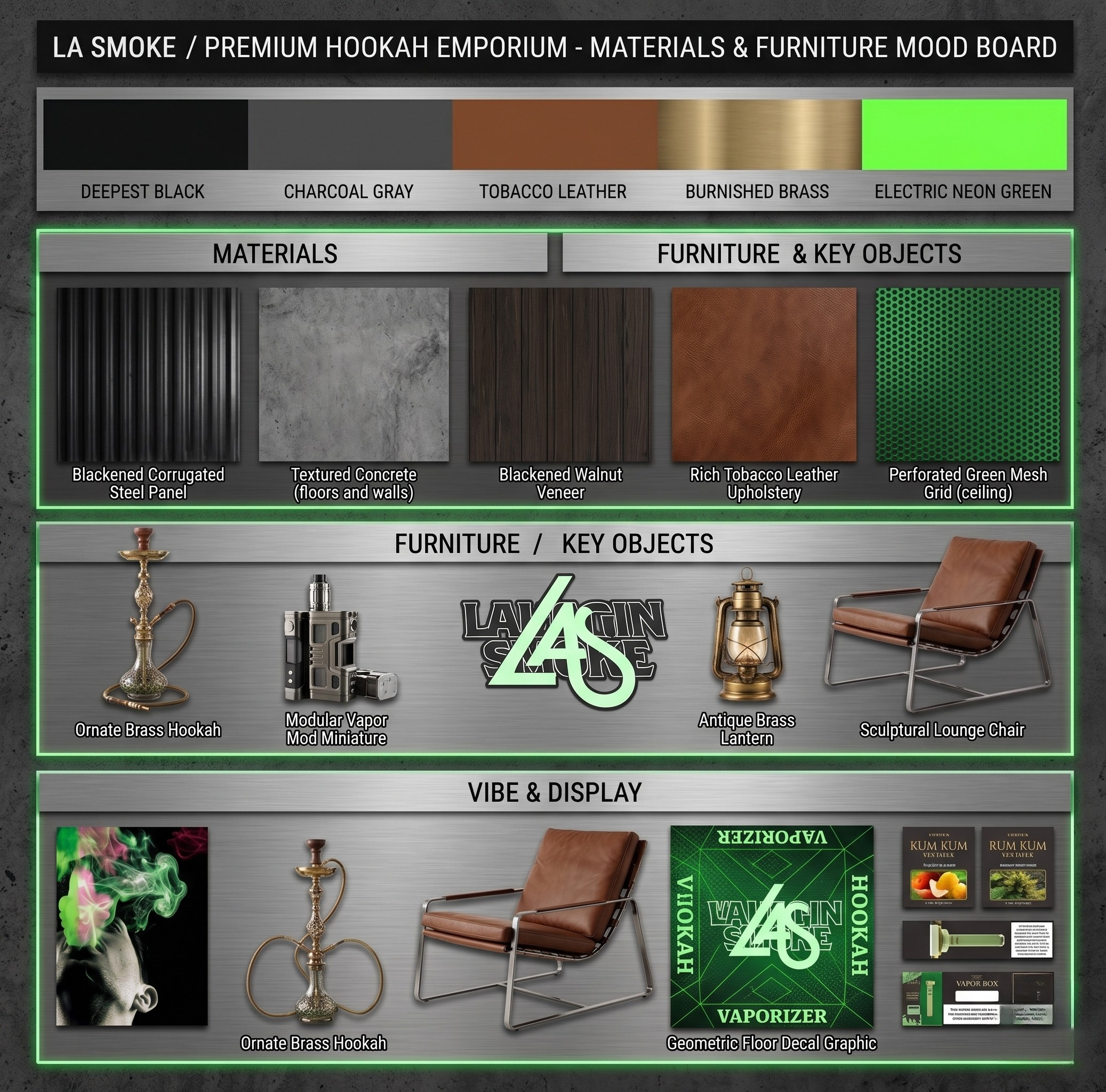 LA Austin Smoke was built as a bold statement in specialty retail — a smoke shop concept that doesn't follow industry conventions but rewrites them.

We developed the complete brand and interior experience from the ground up. The brand identity, the 
