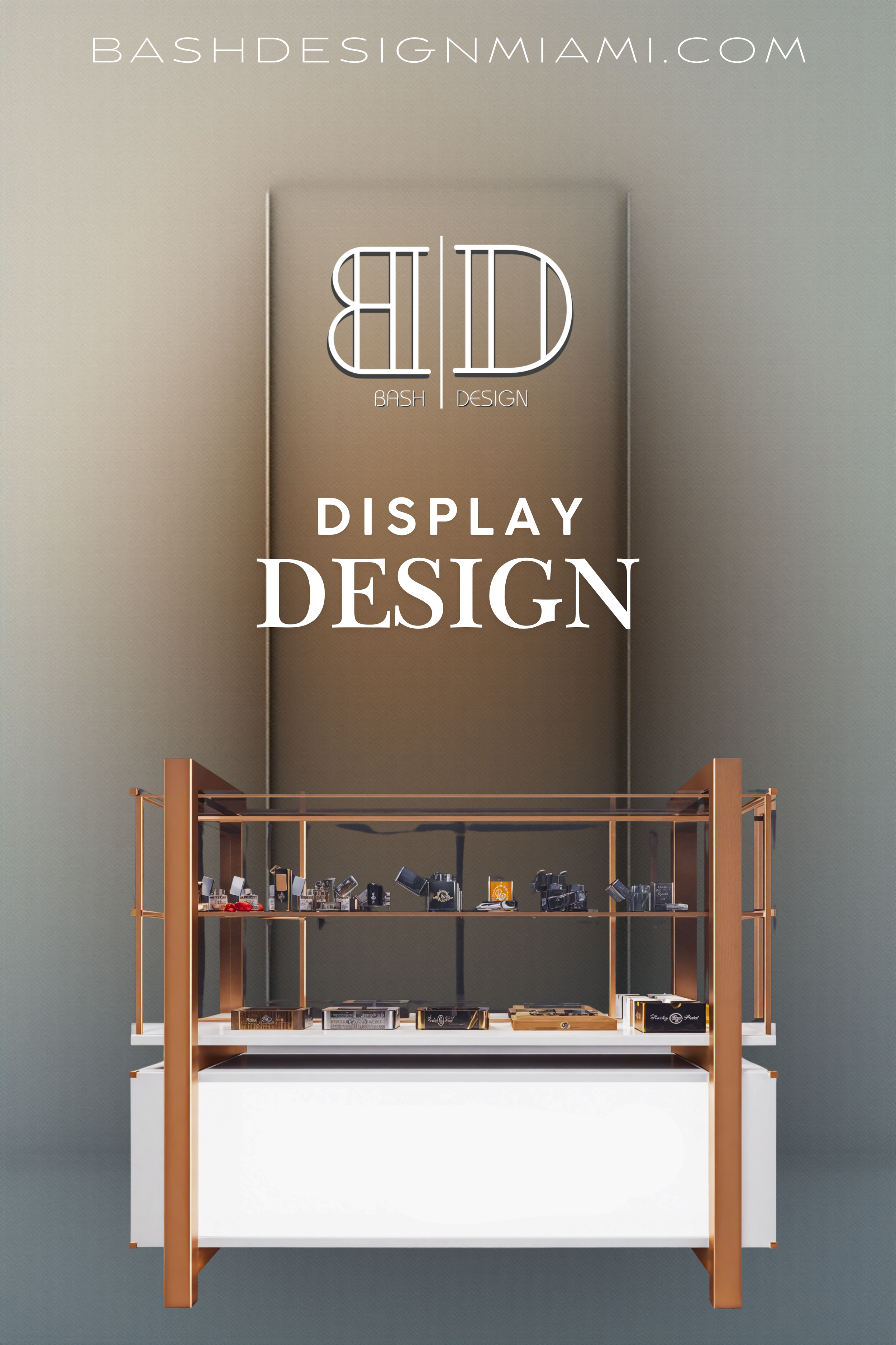 Modern retail showcase designs by Bash Design featuring custom display cabinets, merchandising units, and innovative product presentation solutions for boutiques and commercial stores.