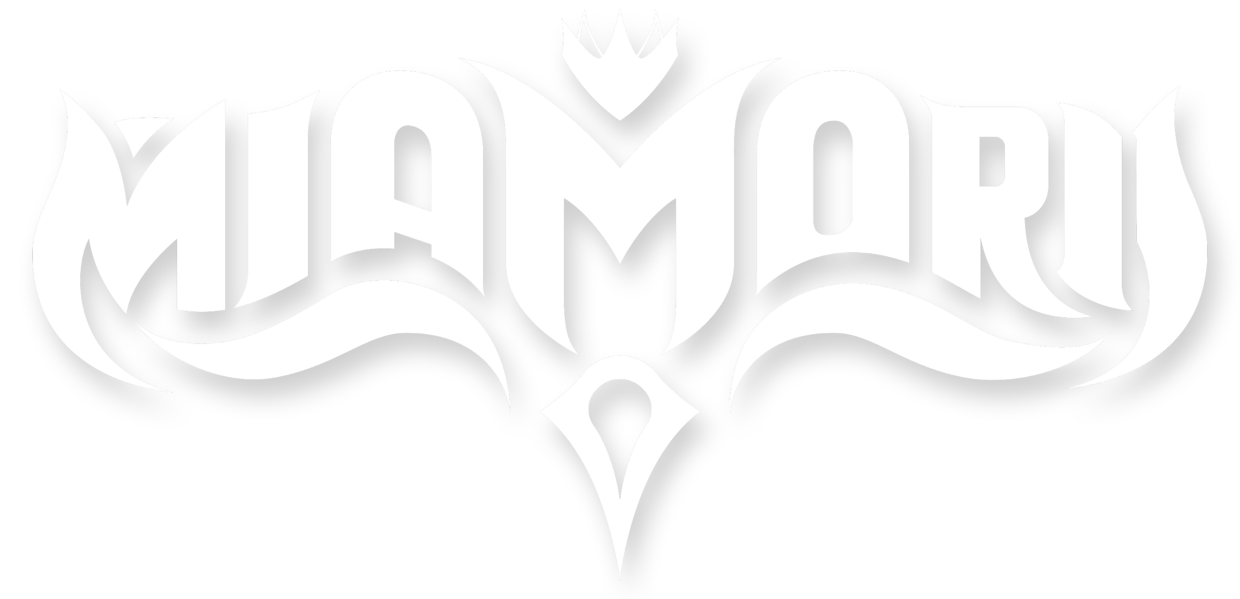 Stylized black and white graphic of the word 'MIAMORI' with decorative elements.