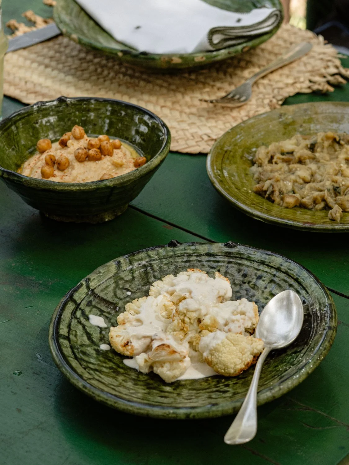Dining table at Berber Lodge near Marrakech, three traditional dishes from the lunch menu