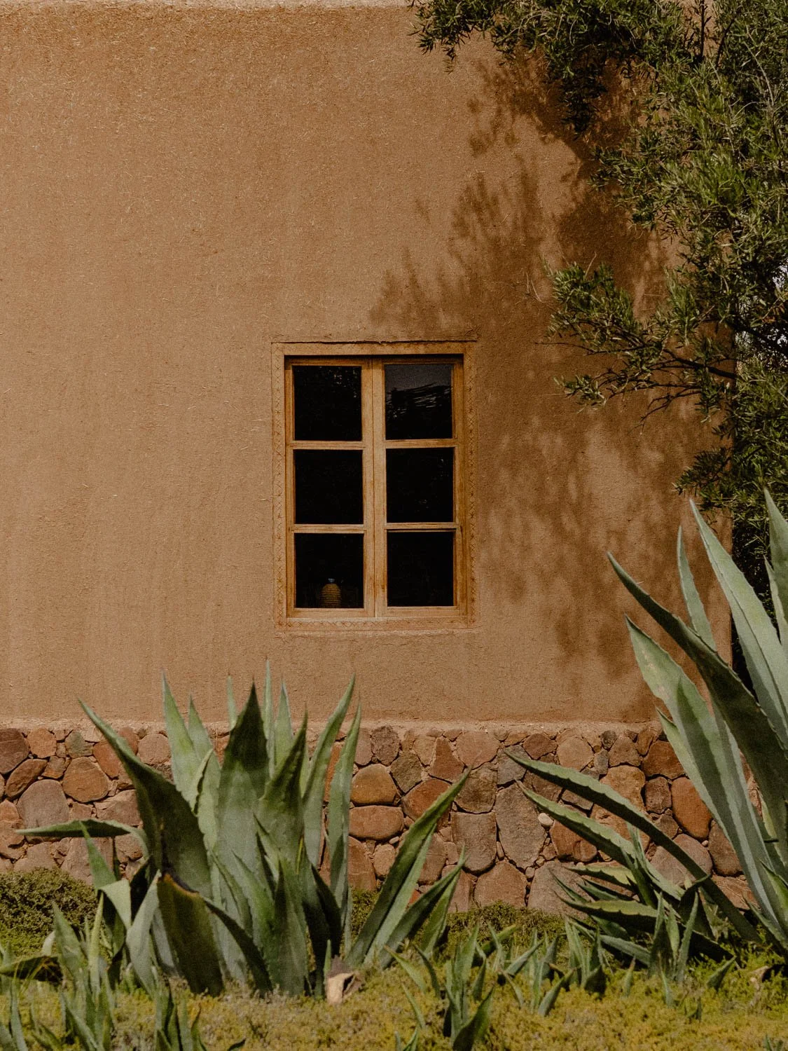 Courtyard at Berber Lodge near Marrakech, close-up of traditional earthen architecture and textured walls