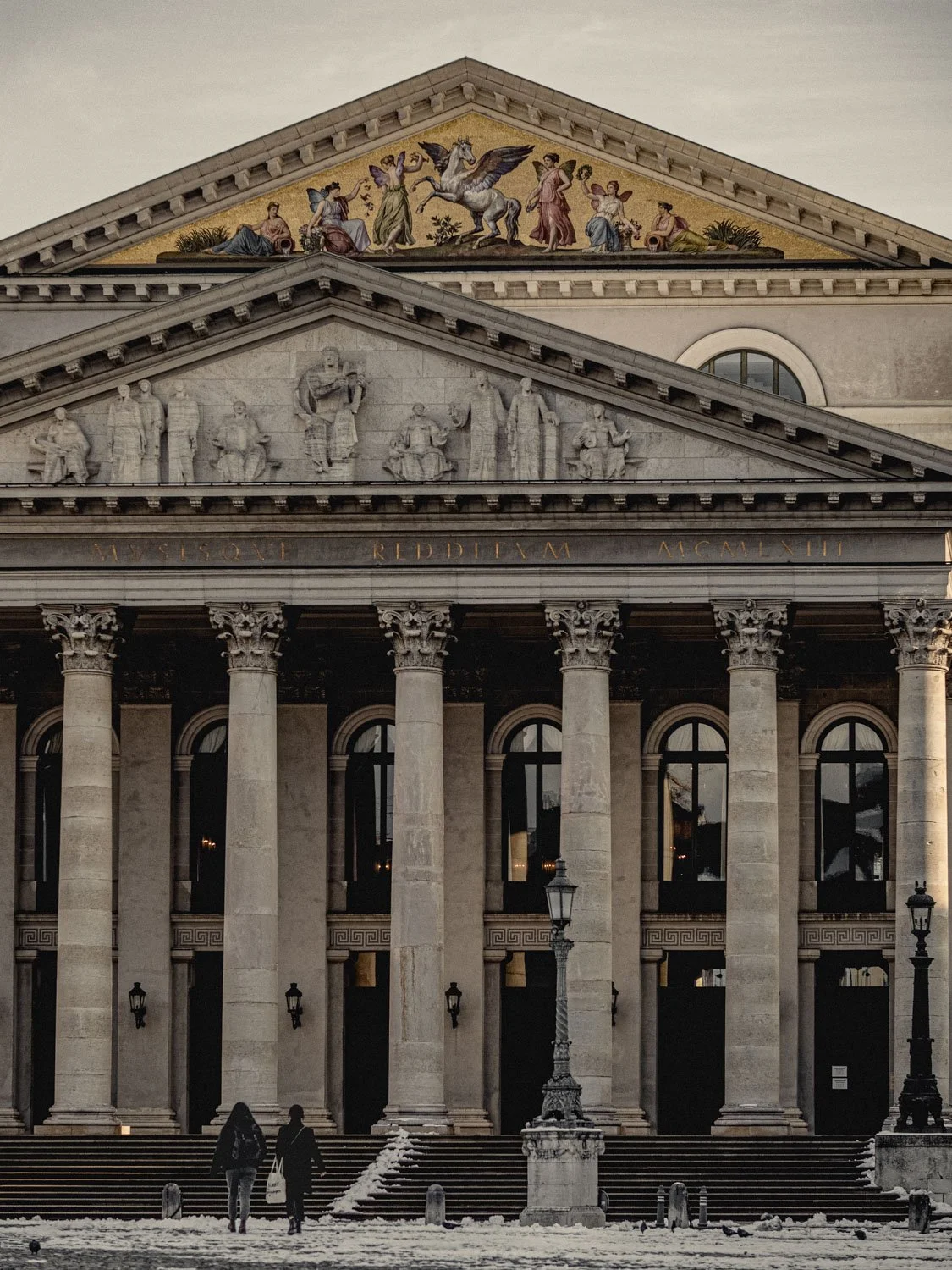 Munich Nationaltheater at Max-Joseph-Platz on a snowy winter day, Munich, Germany