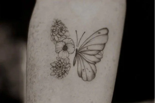 Where Growth Meets Grace – Butterfly & Bloom Tattoo