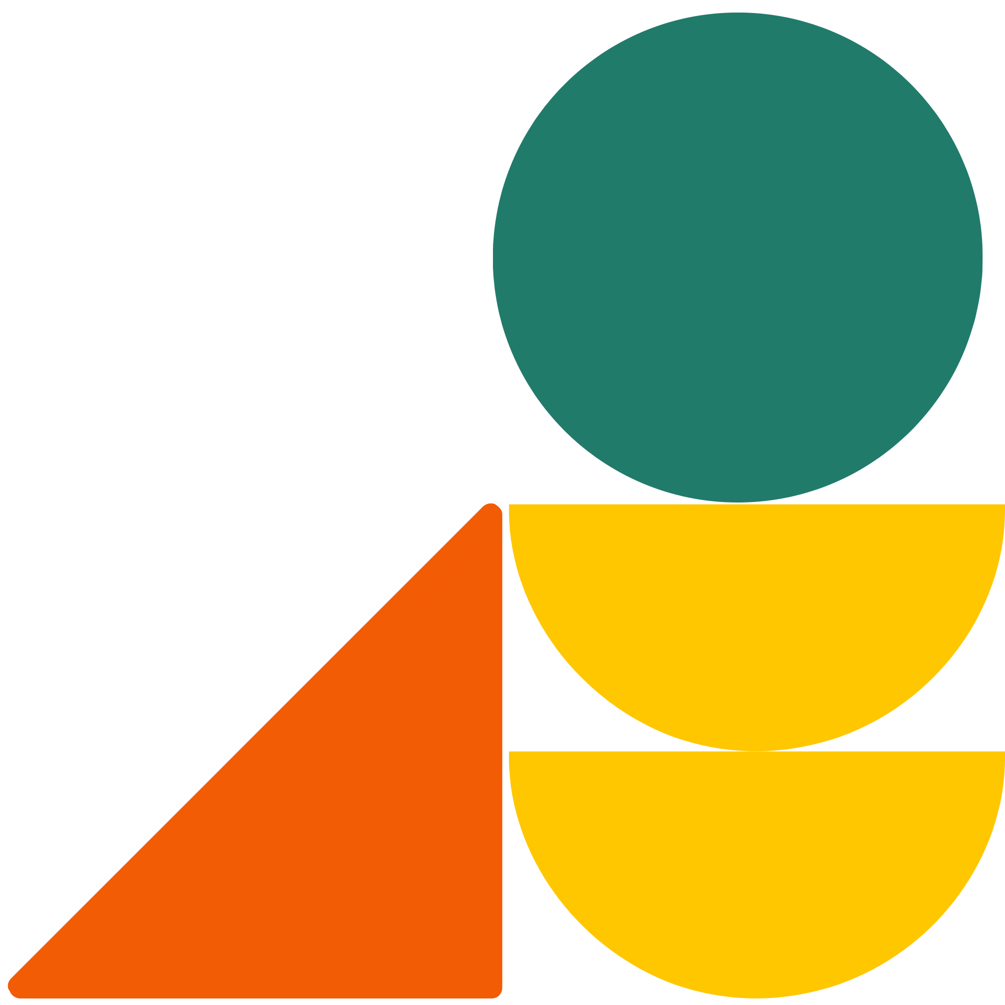 Colorful shapes stacked up in mid-century style.