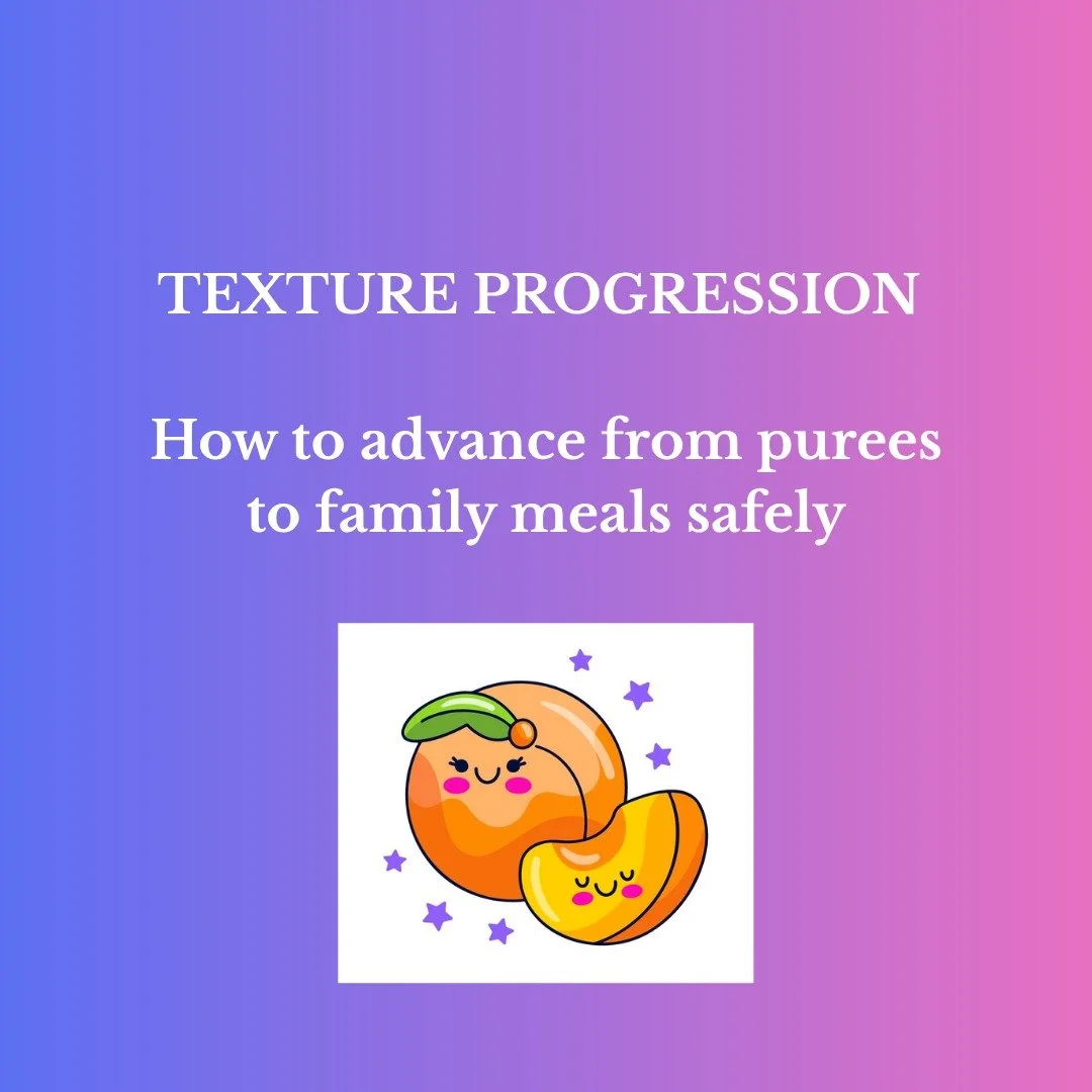 ✨TEXTURE PROGRESSION MADE SIMPLE✨
Starting solids can feel overwhelming, but remember, every baby moves at their own pace! 🥄
This guide breaks down the typical texture journey from smooth purees to family foods. The key? Follow your baby's lead and 
