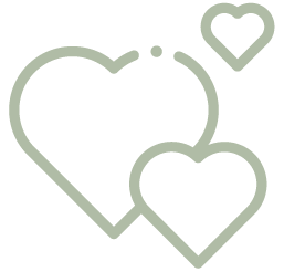 Icon of three outlined hearts, one large and two smaller, arranged together.