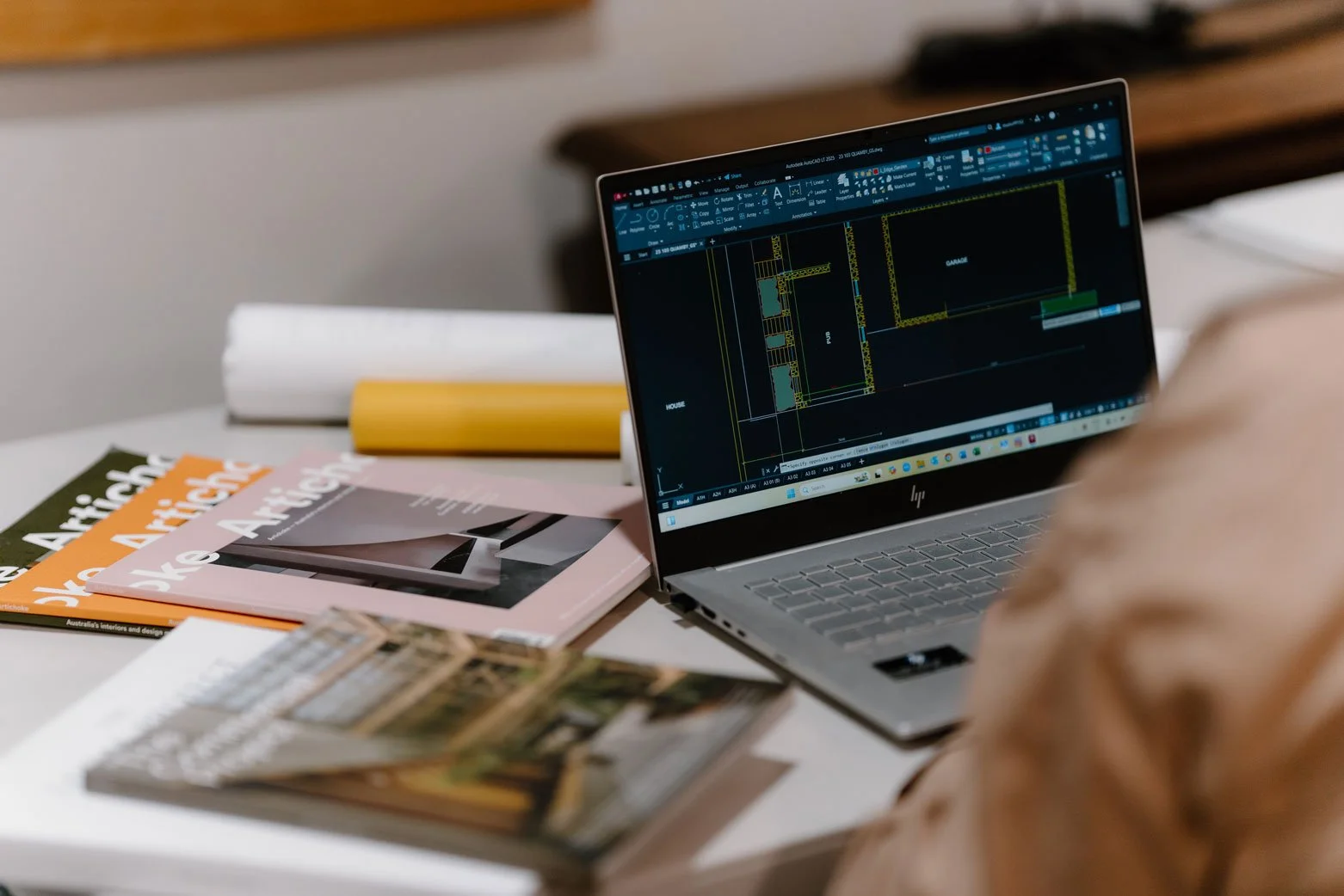 house plans on a laptop screen