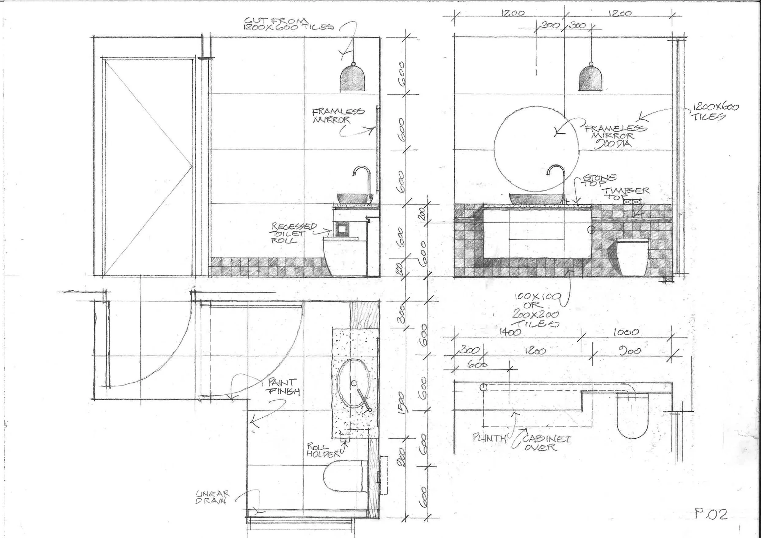 mosman powder room plan & elevations