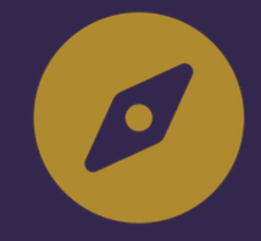 A compass symbol on a dark background