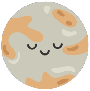 A cartoon drawing of the moon with a smiling face and closed eyes.