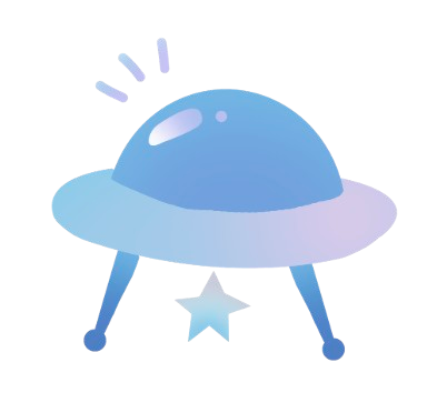 A cartoon flying saucer or UFO with a domed top and three landing legs.