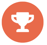 Icon of a white trophy on an orange circular background.