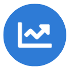 Blue icon with an upward-trending line graph inside a circle.