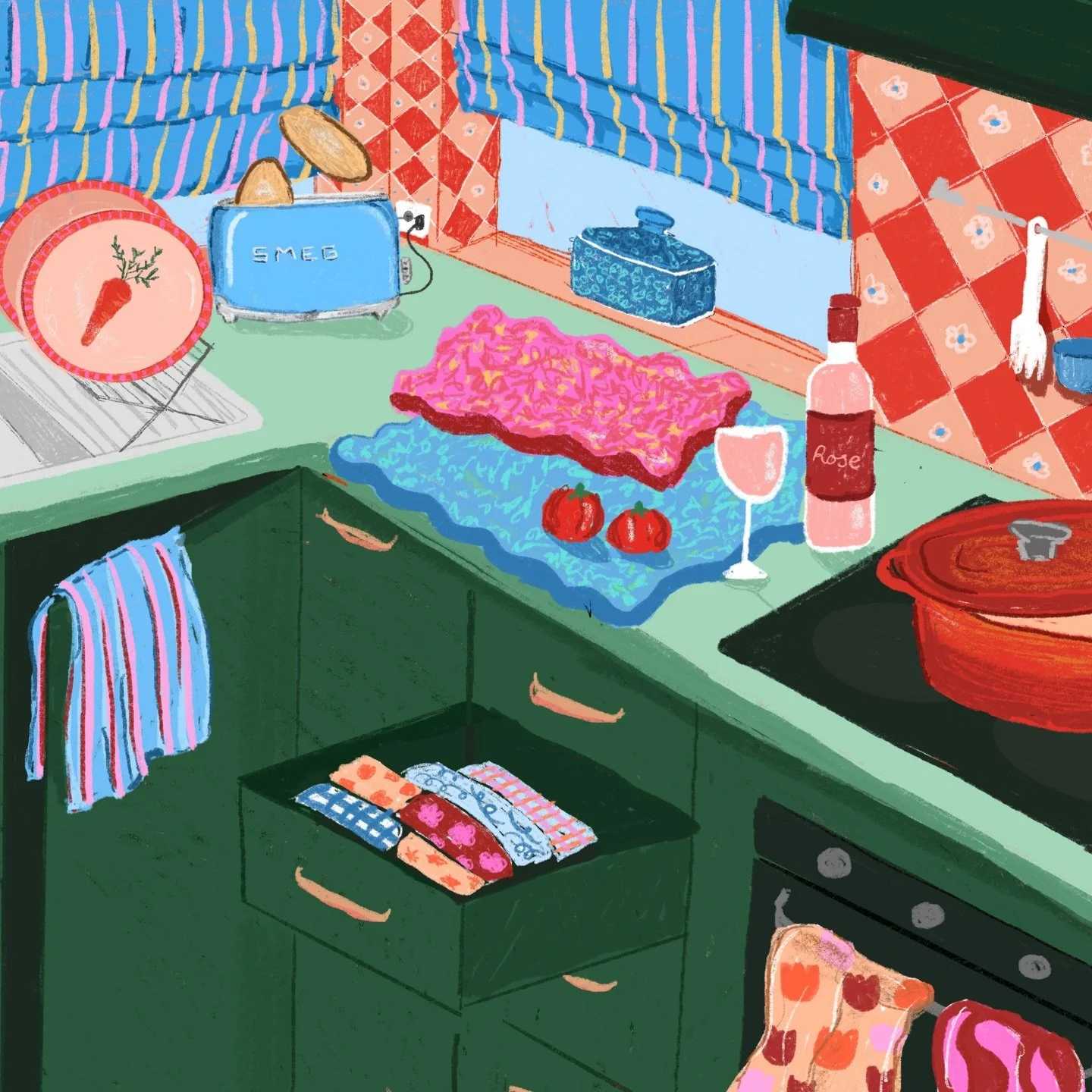 Yay to a new year of illustrations! ✨ this one is for the chaotic kitchen lovers 🧑&zwj;🍳 can&rsquo;t wait to see this one printed soon! #illustration #kitchen