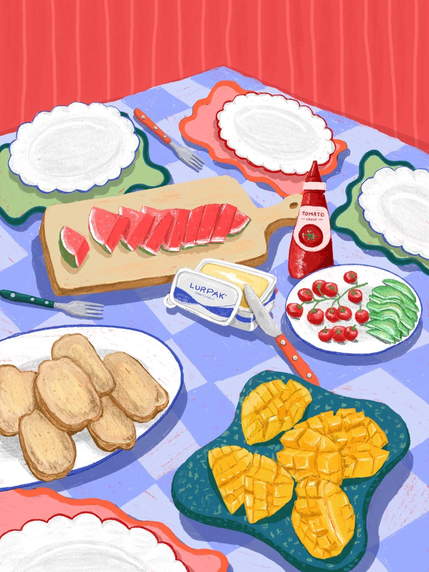 Sat brunching with the girls 🍉🥭 print available soon! #brunch #illustration #procreate #mangos #watermelon