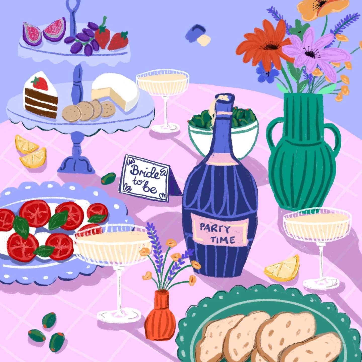 Bespoke Illustration for our sweet Rosie&rsquo;s afternoon tea invite 🍰🧁🍾 #bridetobe #bespoke #illustration #bridalshower #afternoontea