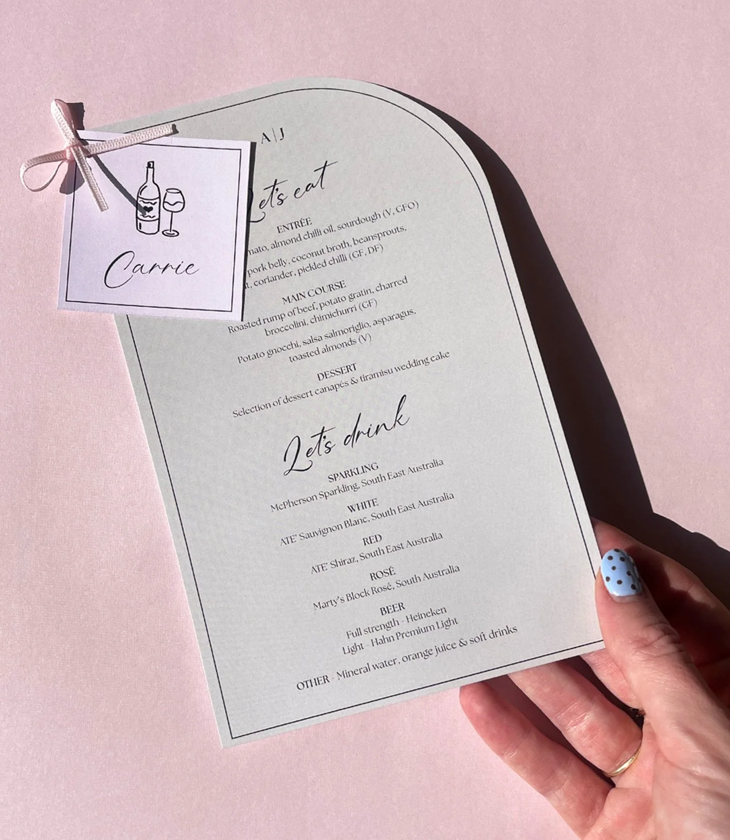 Wedding menus &amp; name cards all in one! For the lovely Ally&rsquo;s wedding day 💍 #weddingmenus #weddingstationary #design #nametags