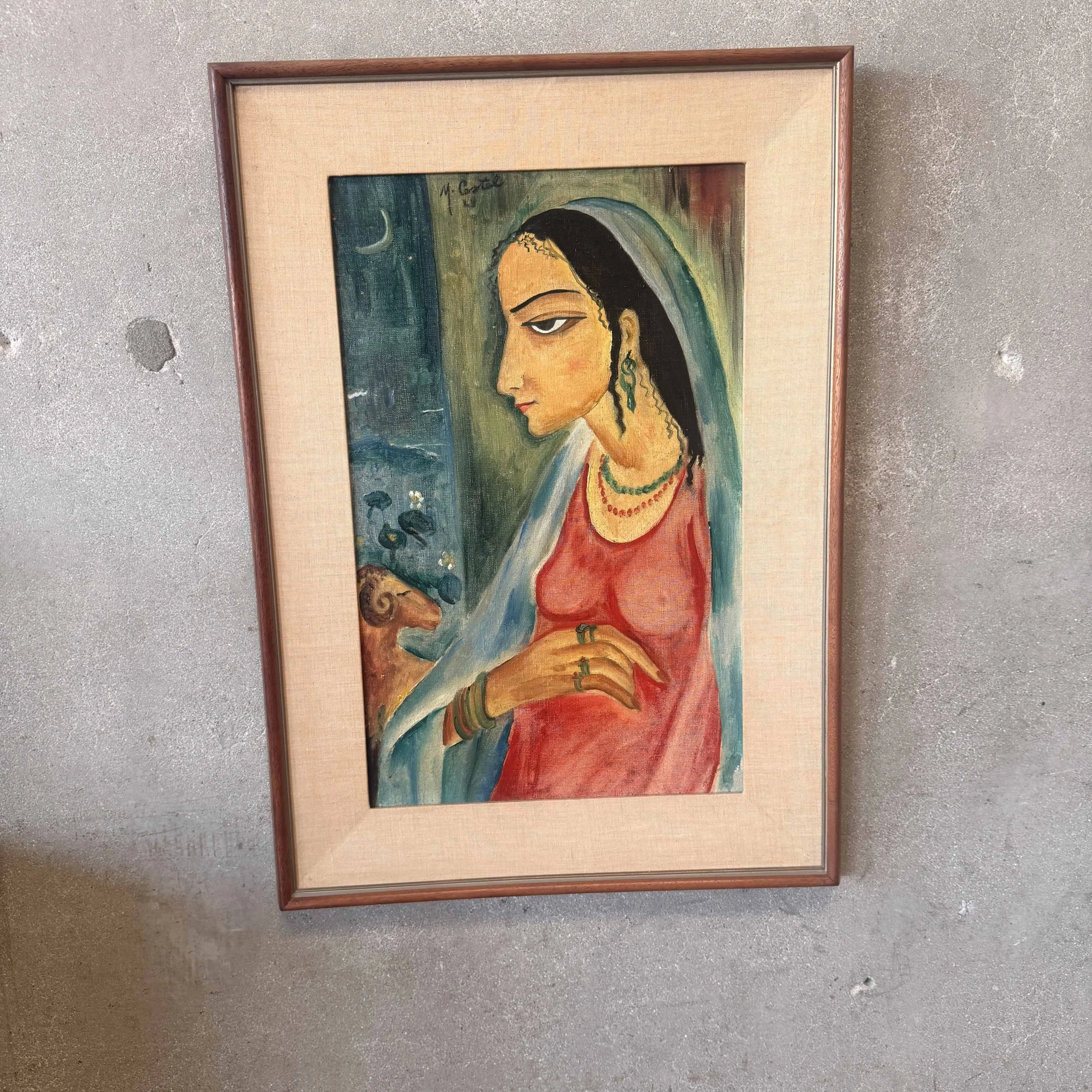 Vintage Radha Painting - Signed/Dated/Framed