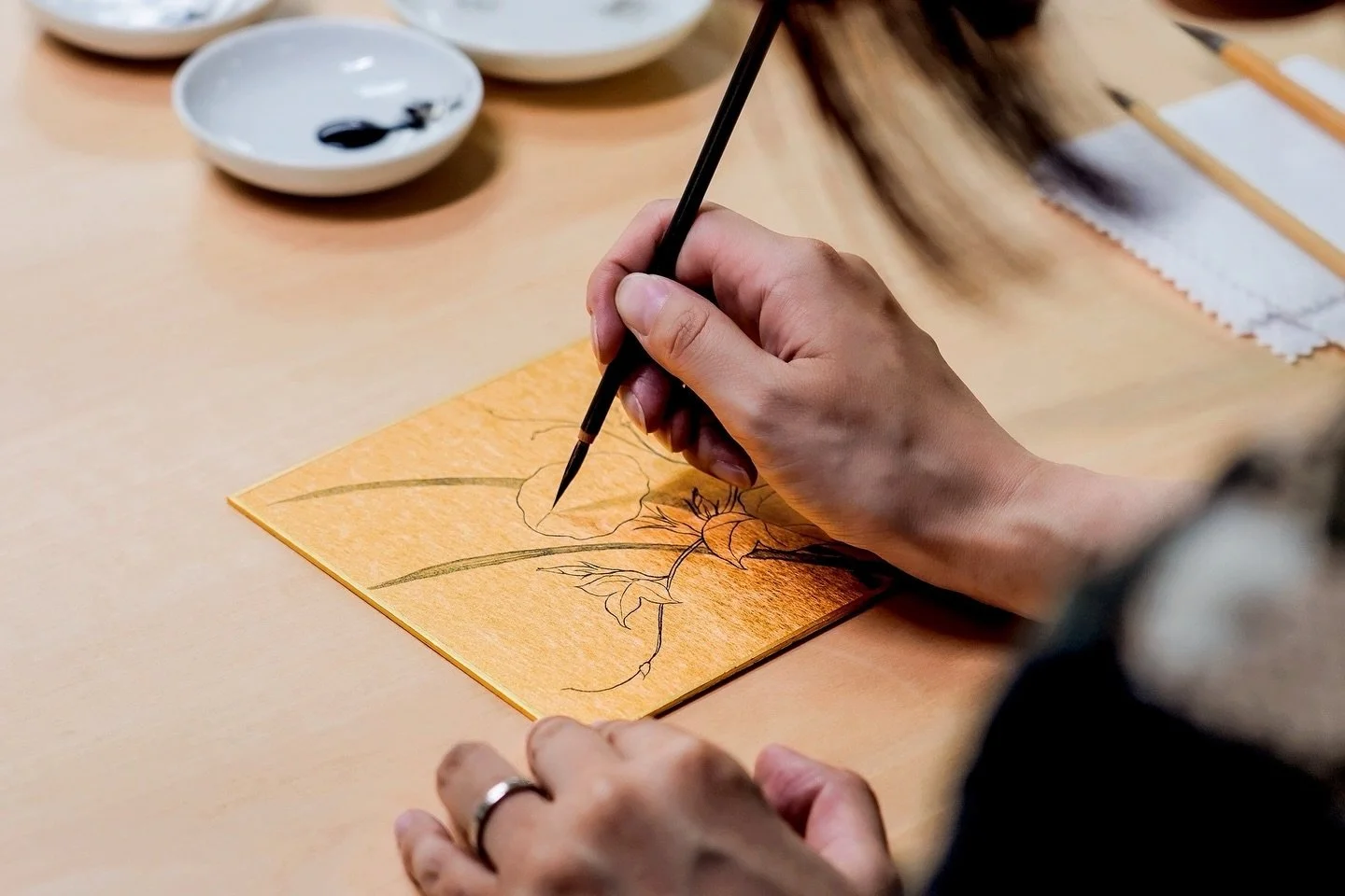 A glimpse into our art sessions &mdash; gentle, mindful moments where tradition meets self-expression. Paint your own Kinbyōbu (gold folding screen) using traditional Japanese materials, guided by a professional artist.

No experience needed &mdash; 