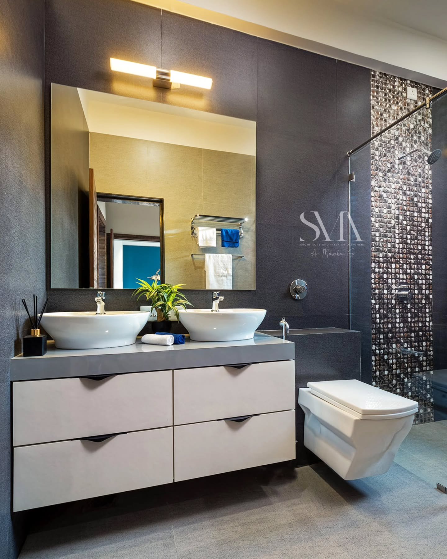 Because even the smallest spaces deserve big statements🛁🚿

Every element here has been designed to do more than look good:

The floating vanity opens up floor space, making the room feel larger, lighter, and easier to clean.

Dual countertop basins