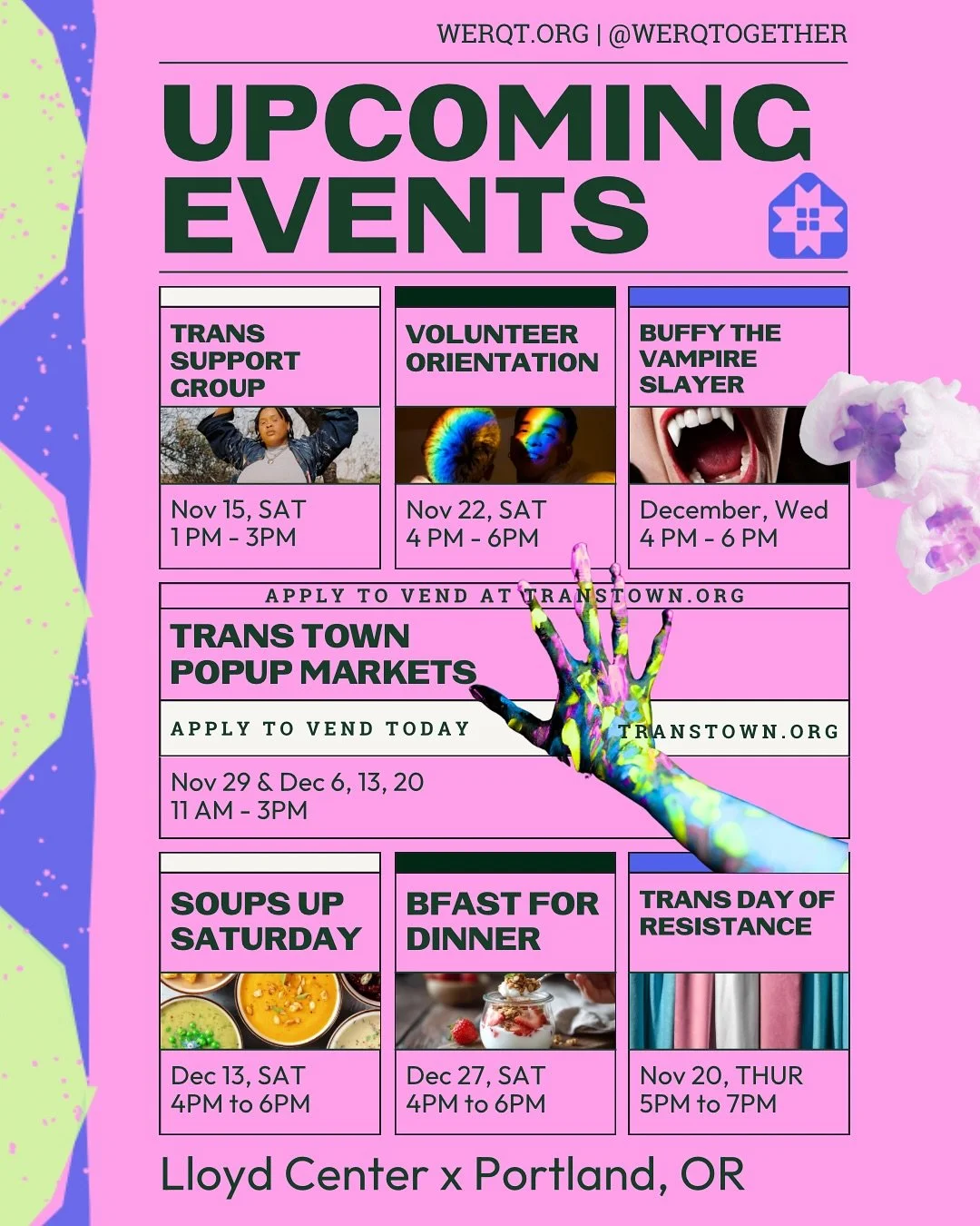 Mayyyybe we got a lot going on&hellip; AND we&rsquo;re so excited, honored, and seriously humbled to have space to move/groove/and build trans futures together. 

Our new home at Lloyd Center is officially alive with weekly support groups, pop-up mar