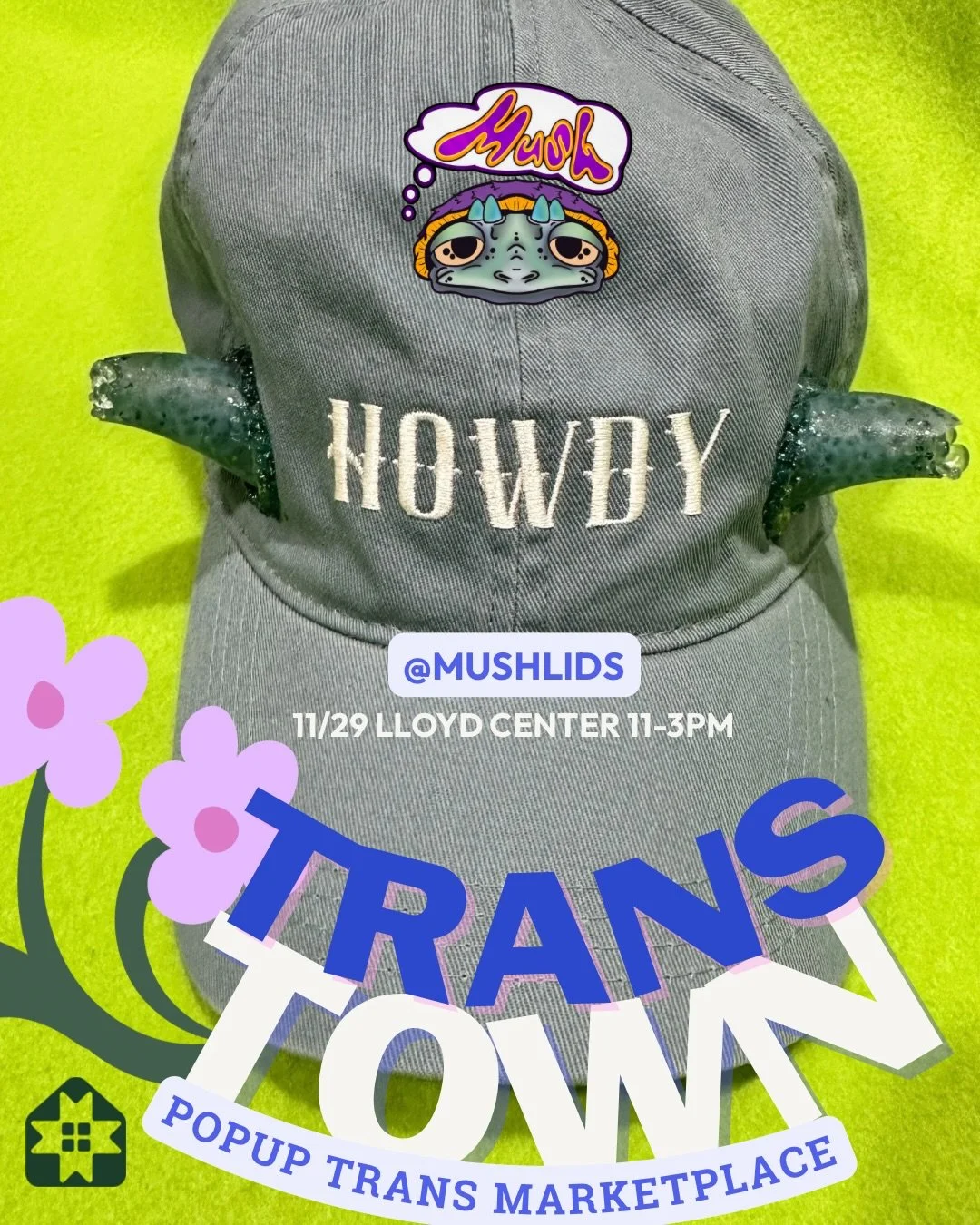 TRANS TOWN CREATIVE SPOTLIGHT! ✨
 We&rsquo;ve got incredible artists popping up at Trans Town this Saturday annnd for real, the talent is unreal.

🧢 @mushlids Queer-core hats, weird lil creatures, and handmade magic. 
✨ @allyleadesign Minimalist gol