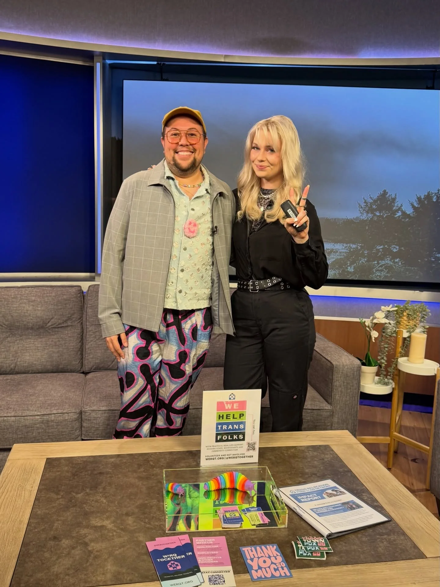 Was just on @everydaynorthwest and the host Ally is SO nice and Grayson the producer should probs win an Emmy. 

The prompter is magic and Ally killed it y&rsquo;all. 

I sweated and turned red 🌹

Come out to @transtown.pdx 3/29 at The Redd! 🥳🏳️&z