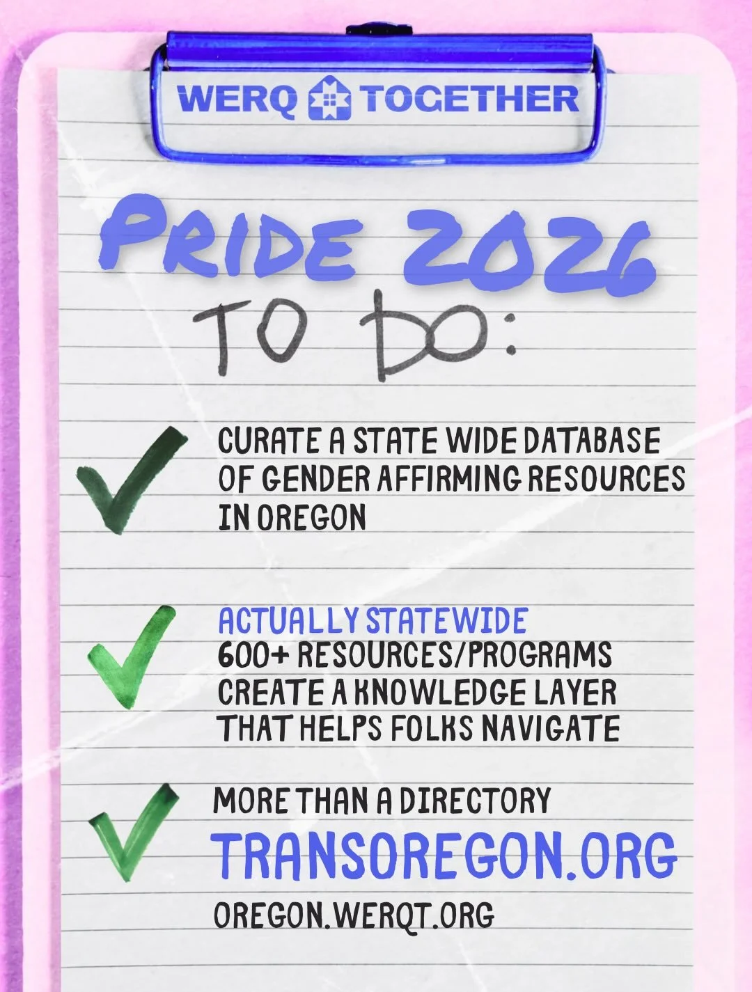 ✅ a real statewide map of gender affirming resources in Oregon. 
✅ 600+ resources and programs, not just Portland.
✅ it&rsquo;s more than a directory. There&rsquo;s a knowledge-layer that guides through people real-world obstacles. 

Looking for a jo