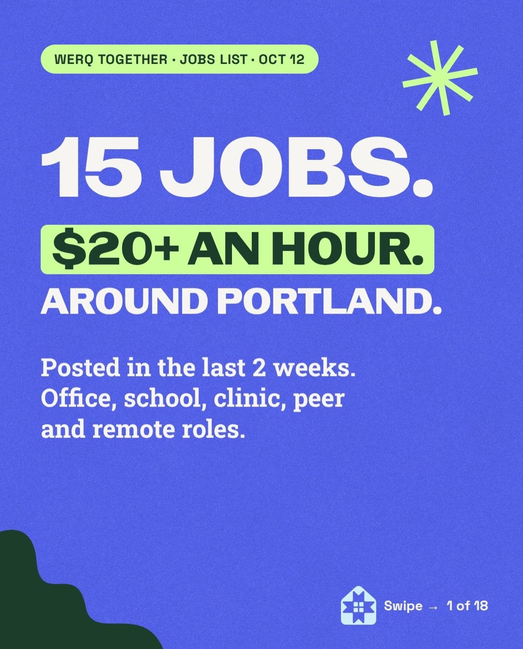 15 jobs paying $20+/hr around Portland, all posted in the last two weeks. 

Swipe for pay, schedule and what they want.

&rarr; We list jobs, not endorsements. We haven&rsquo;t vetted these employers on how they treat trans workers.

Want company whi