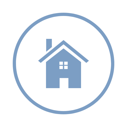 Symbol eines Hauses mit einem Kreis umgeben.