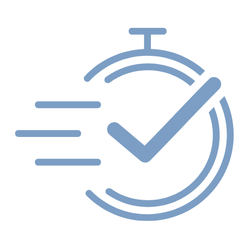 Zeichnung eines gestoppten Stoppuhr-Symbols mit einem Haken, der schnelle Aktion oder Erfolg zeigt.