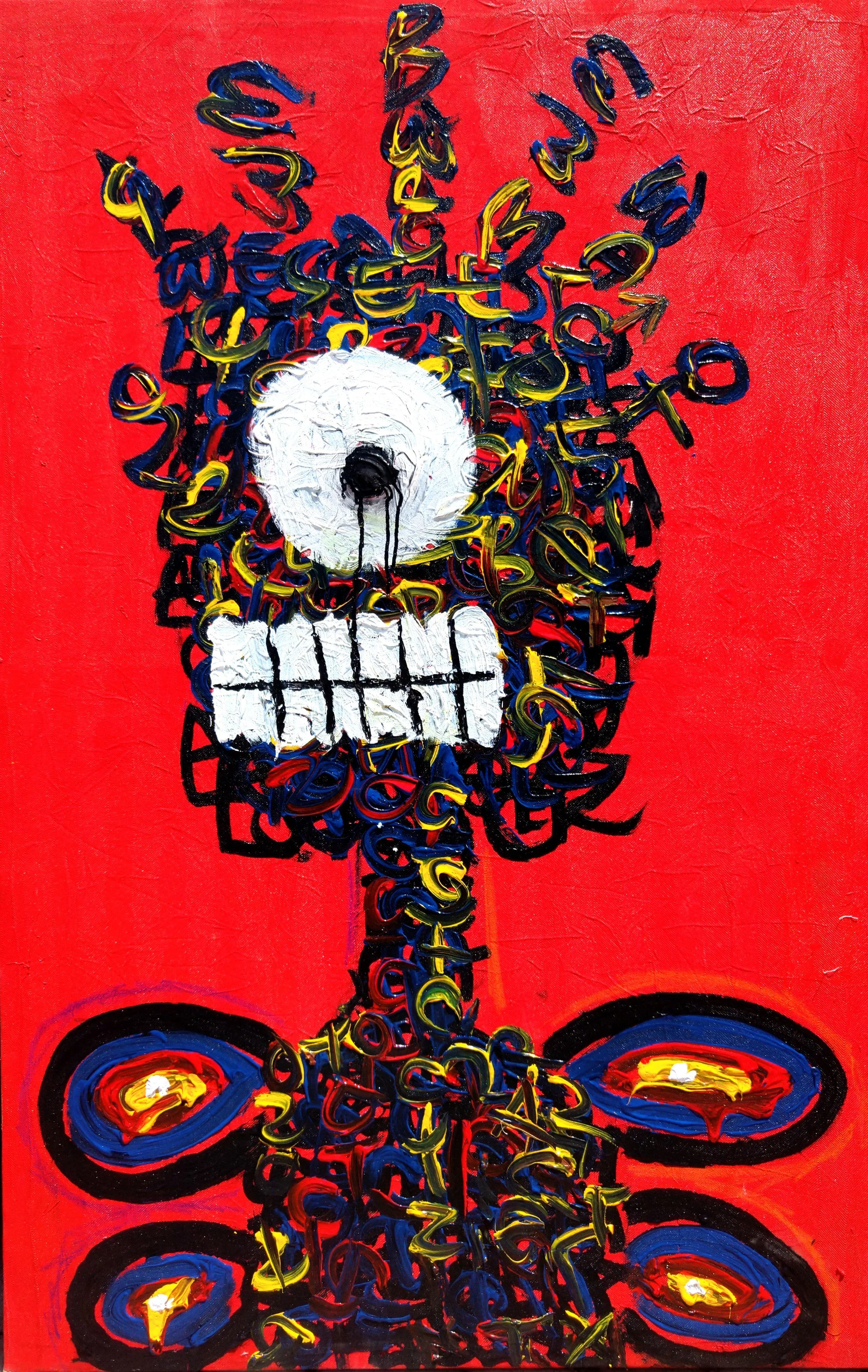 wEGOt, 2023 Acrylic, spray paint and oil sticks on canvas - 150x100x5cm
