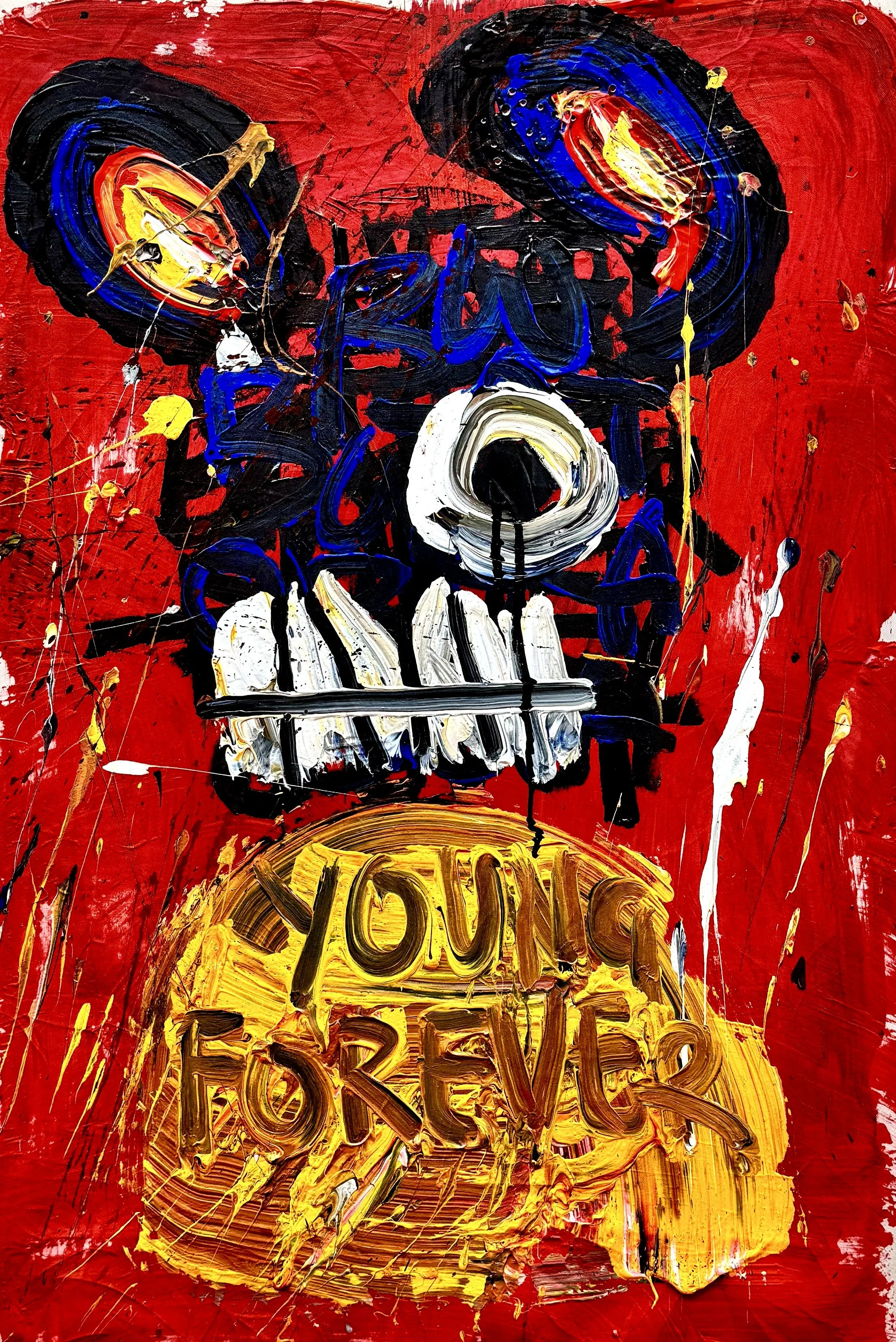 YOUNG FOR EVER, 2026. Acrylic and Spray Paint on Canvas - 80x50cm