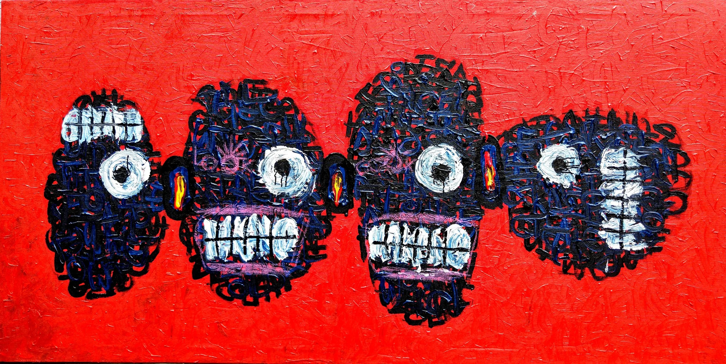 ON MY HEAD, 2024. Acrylic, Oil Sticks and Spray Paint on Canvas - 100x200x5cm.