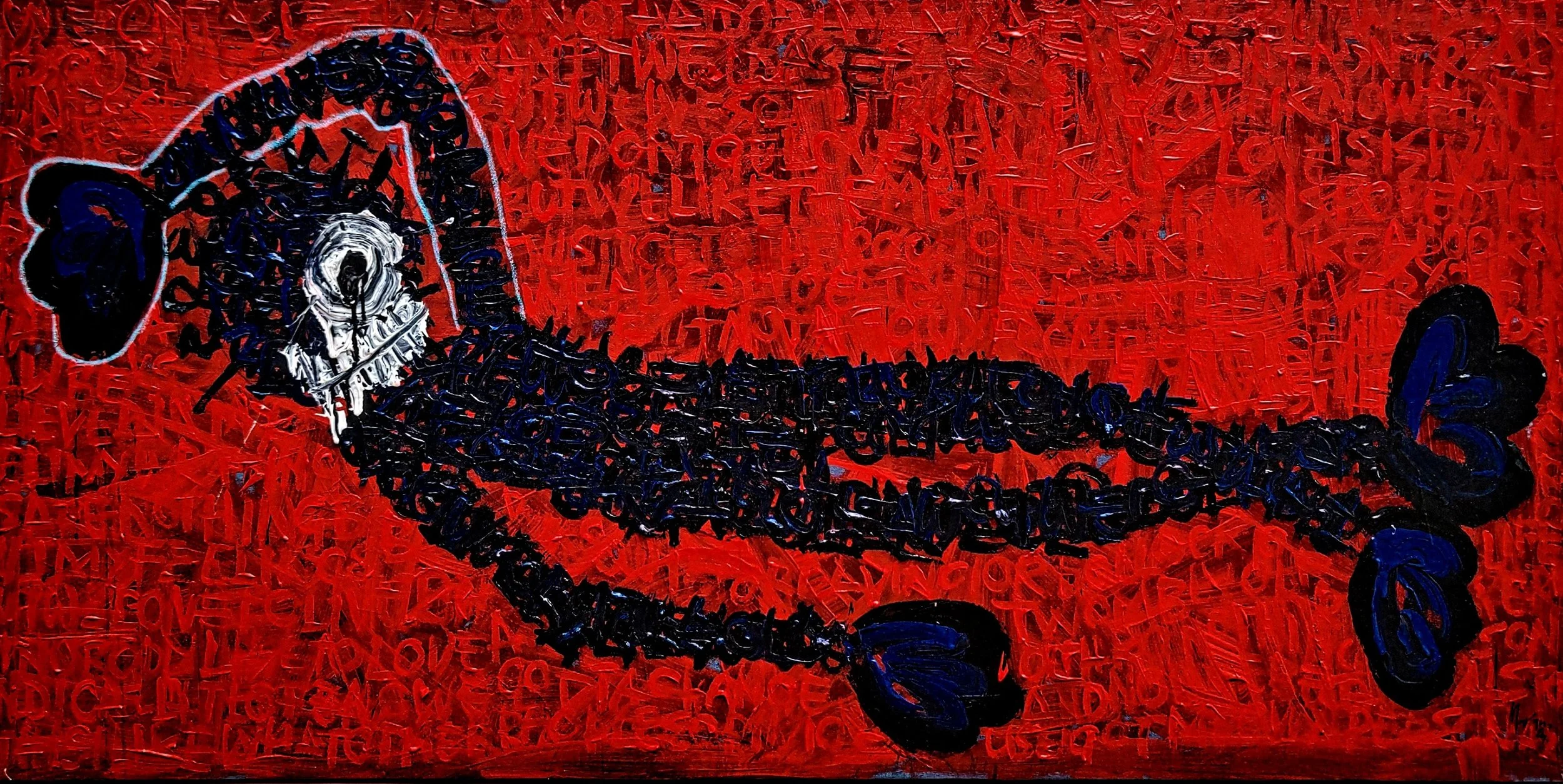 THE YOUNG DERELICT, 2024. Acrylic, Oil Sticks and Spray Paint on Canvas - 100x200x5cm.