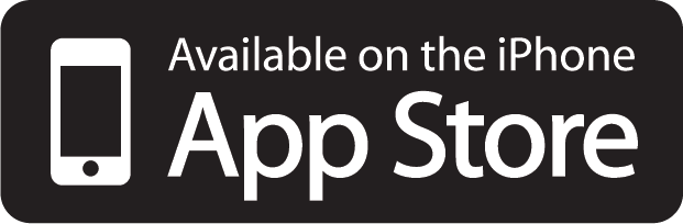 Black and white logo indicating app availability on the iPhone App Store, featuring a smartphone icon and text.