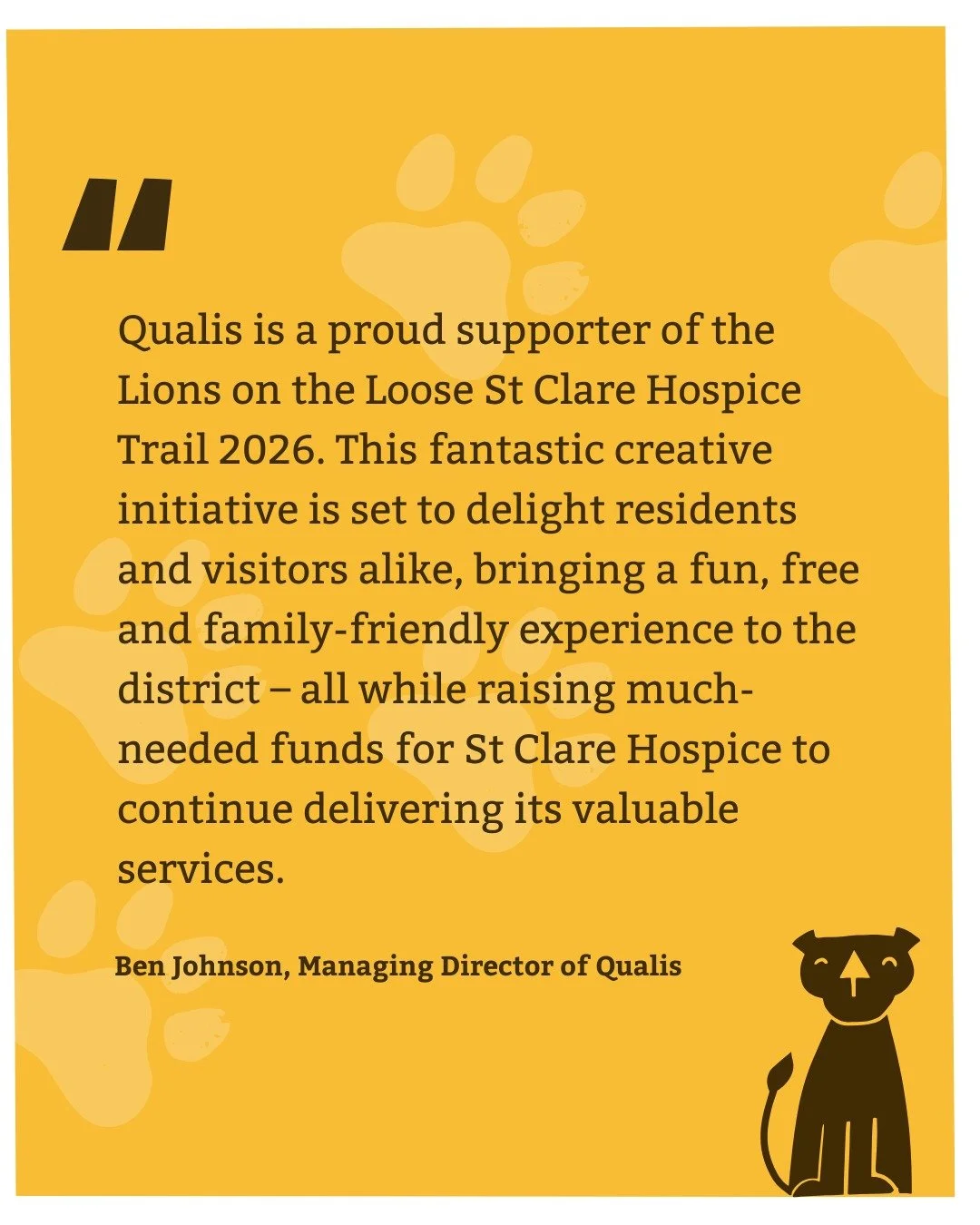 Art, community and care – all coming together in one unforgettable trail! π¨π§‘
We’re thrilled to welcome @qualisgroupuk as a sponsor of Lions on the Loose!
Their support is helping us bring a vibrant, family-friendly art experience to t
