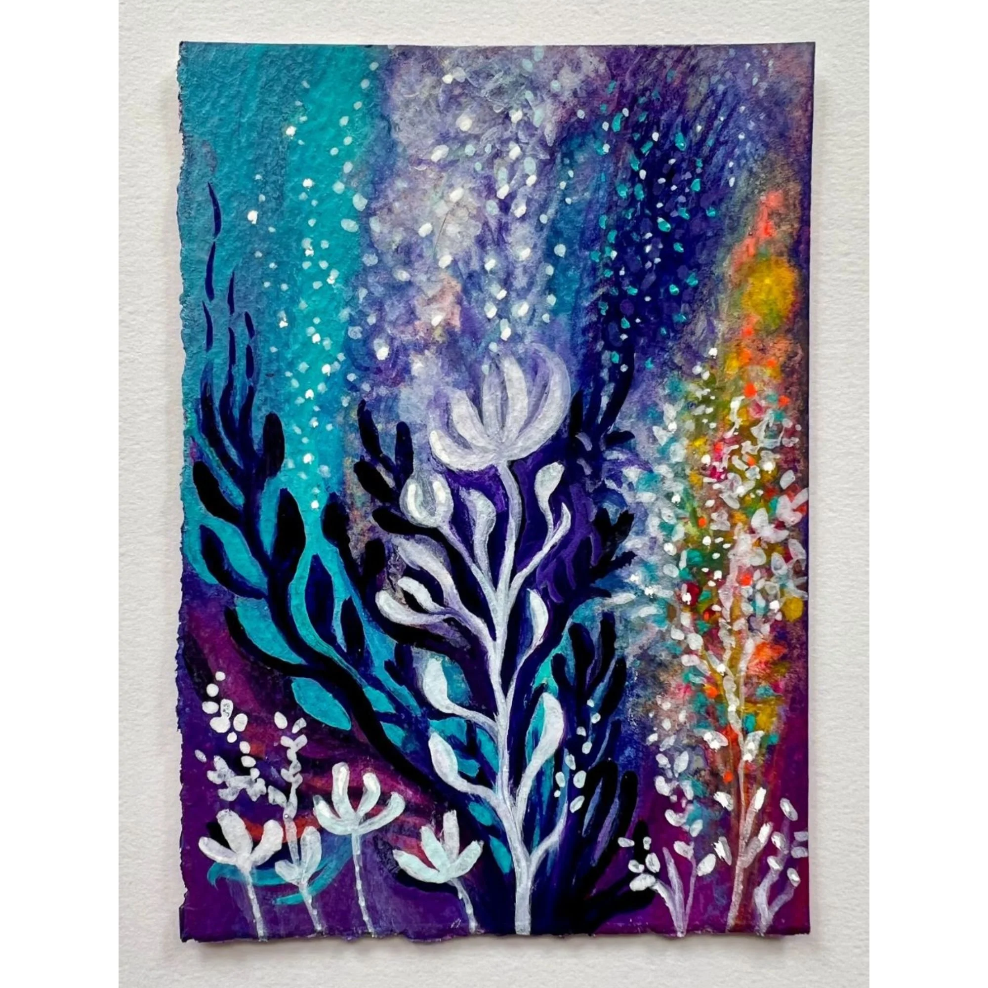  Celestia – 5x5 cm abstract work on paper, jewel-toned and layered with luminous textures