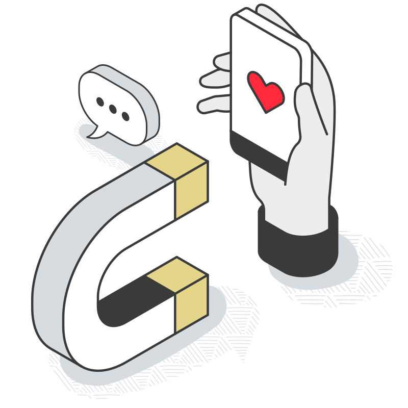 icon eines magneten und einer hand die ein iphone hält mit einem herz drauf
