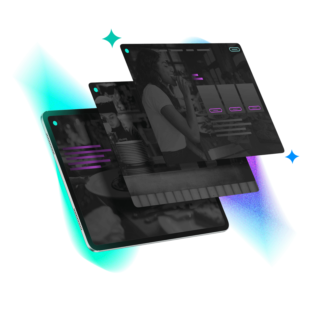 Apple iPad mit 3 Screens die übereinander liegen und die Inhalte einer Website repräsentieren