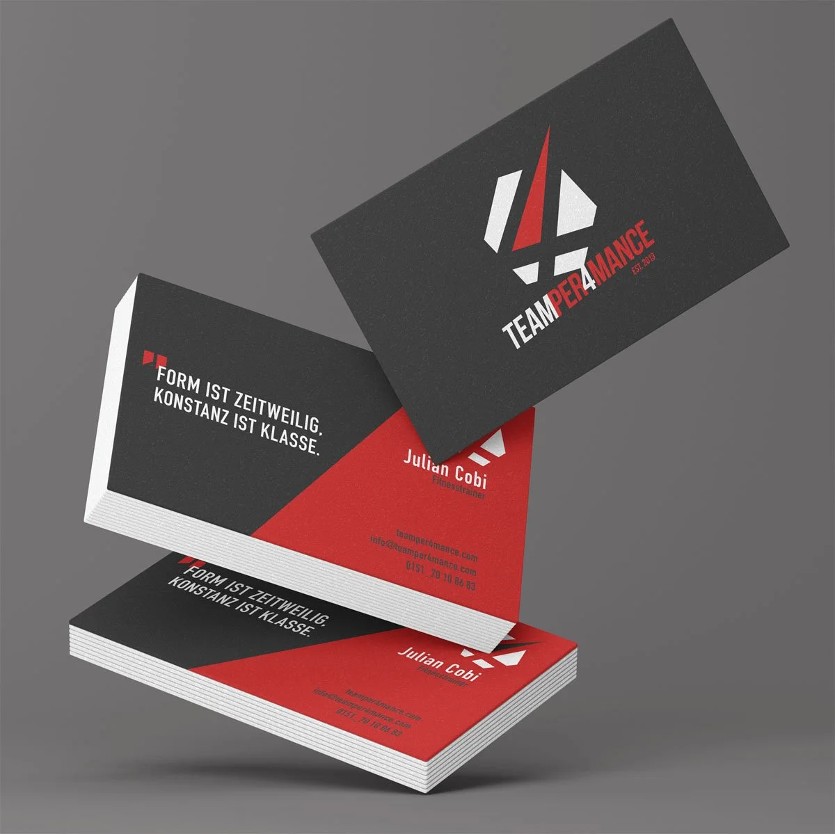Mockup der TeamPer4mance Visitenkarte.