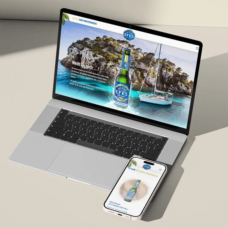 Website von EFES Deutschland mit dem Screendesign von Pascal Salewski. Präsentiert auf einem Macbook und iPhone