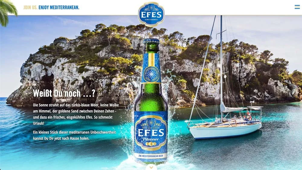 Introseite der Website von EFES Deutschland.