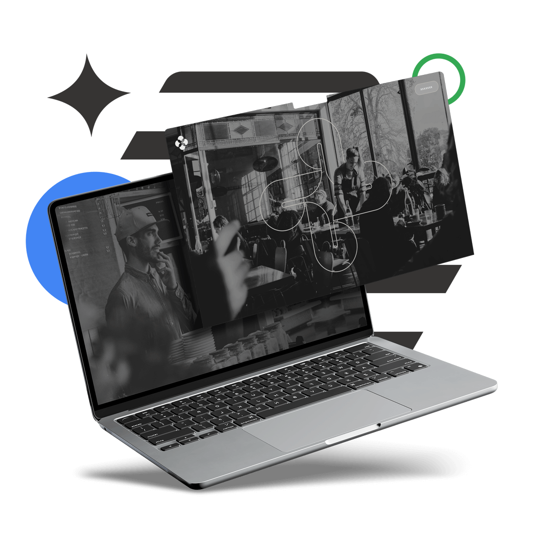 Apple MacBook mit zwei gestapelten Screenshots einer Restaurant Website