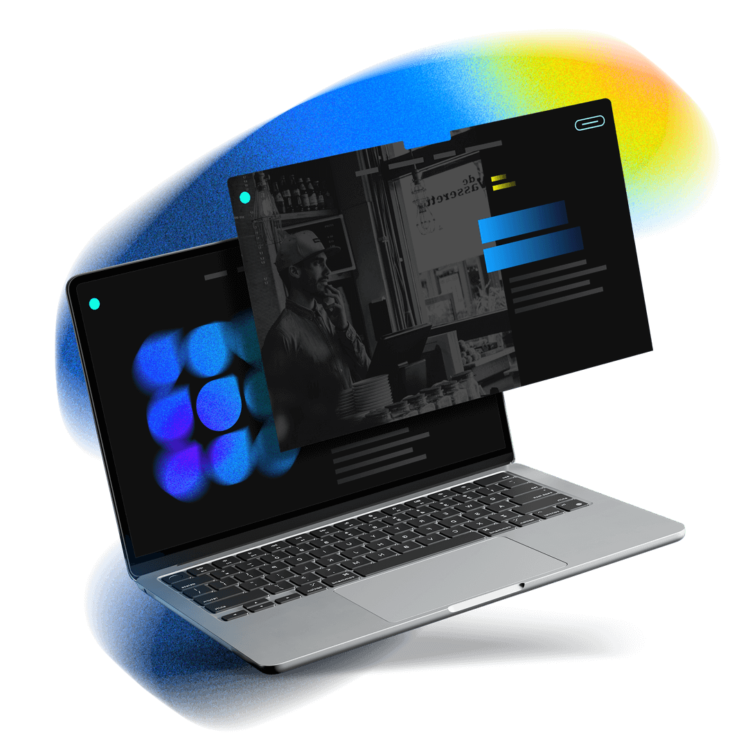 Ein Apple Macbook mit einem modernen Webdesign auf Farbverlauf