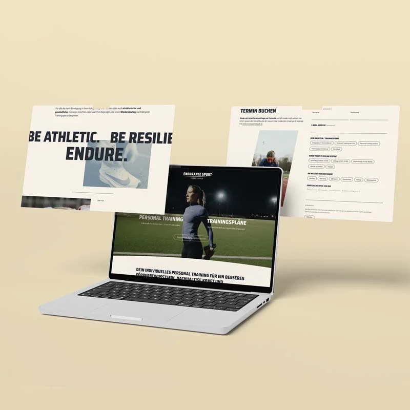 Mockup eines Macbooks mit 3 Screens auf dem die Website von Hanna Rabisch Endurance Sport zu sehen ist