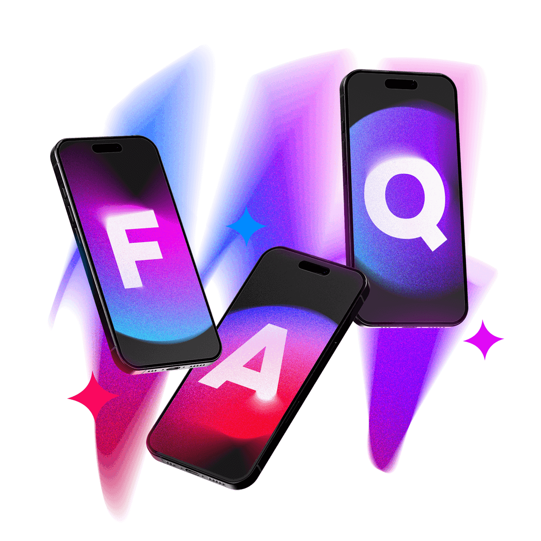 iPhones mit den Buchstaben FAQ auf den Screens