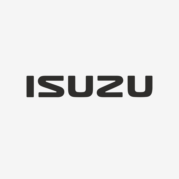 ISUZU Logo auf hellgrauem Hintergrund.